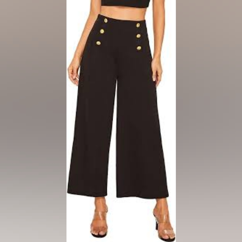 [14] PLANET Black Cropped Wide Leg Sailor Pant